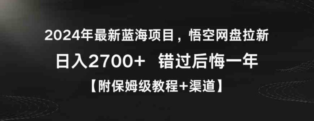 （9095期）2024年最新蓝海项目，悟空网盘拉新，日入2700+错过后悔一年【附保姆级教…-大源资源网