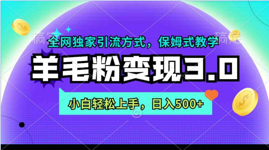 （9116期）羊毛粉变现3.0 全网独家引流方式，小白轻松上手，日入500+-大源资源网