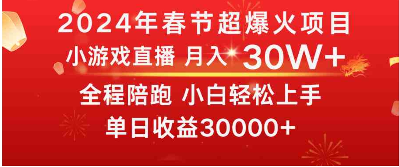 龙年2024过年期间，最爆火的项目 抓住机会 普通小白如何逆袭一个月收益30W+-大源资源网