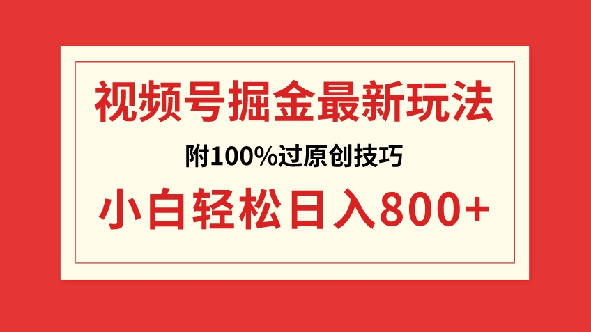 视频号掘金，小白轻松日入800+-大源资源网