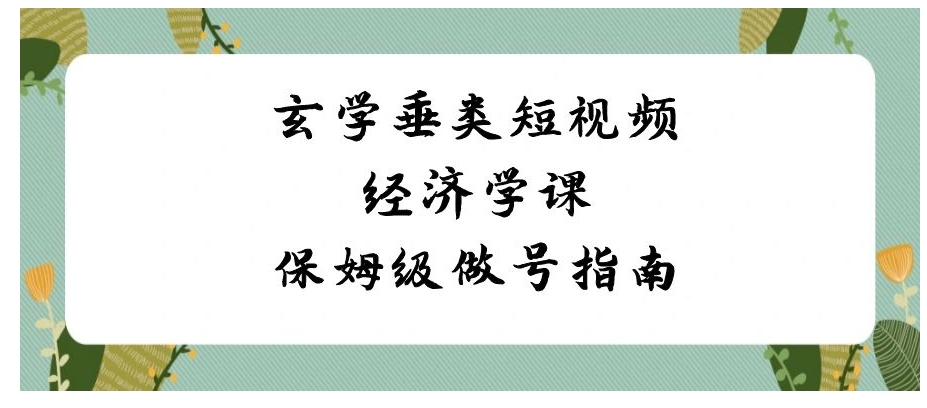 玄学 垂类短视频经济学课，保姆级做号指南-大源资源网