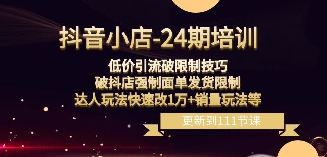 抖音小店-24期：低价引流破限制技巧，破抖店强制面单发货限制，达人玩法快速改1万+销量玩法等-大源资源网