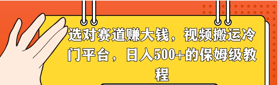 选对赛道赚大钱，视频搬运冷门平台，日入500+的保姆级教程-大源资源网