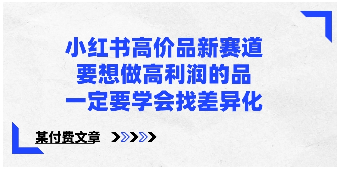 小红书高价品新赛道，要想做高利润的品，一定要学会找差异化【某付费文章】-大源资源网