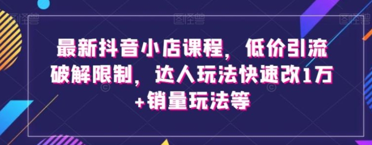 最新抖音小店课程，低价引流破解限制，达人玩法快速改1万+销量玩法等-大源资源网