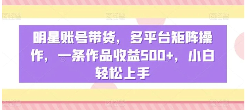 明星账号带货，多平台矩阵操作，一条作品收益500+，小白轻松上手【揭秘】-大源资源网