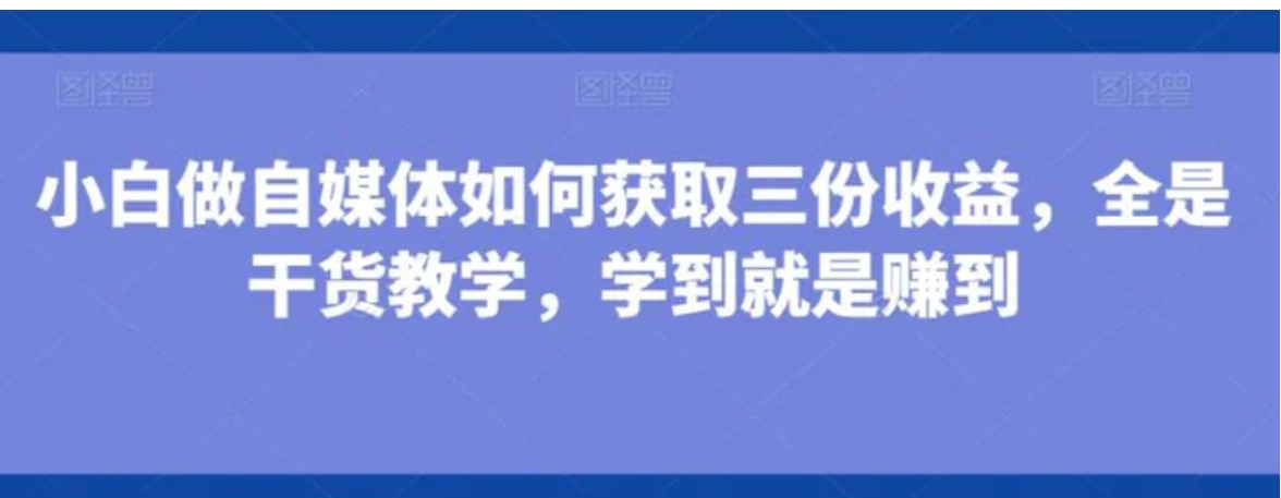 小白做自媒体如何获取三份收益，全是干货教学，学到就是赚到-大源资源网