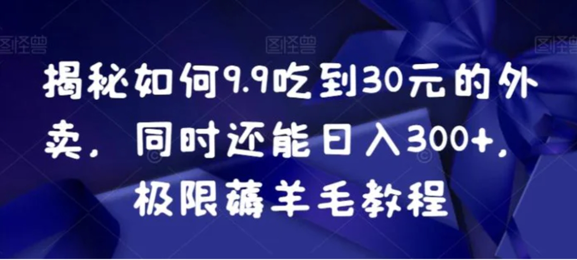 揭秘如何9.9吃到30元的外卖，同时还能日入300+，极限薅羊毛教程-大源资源网