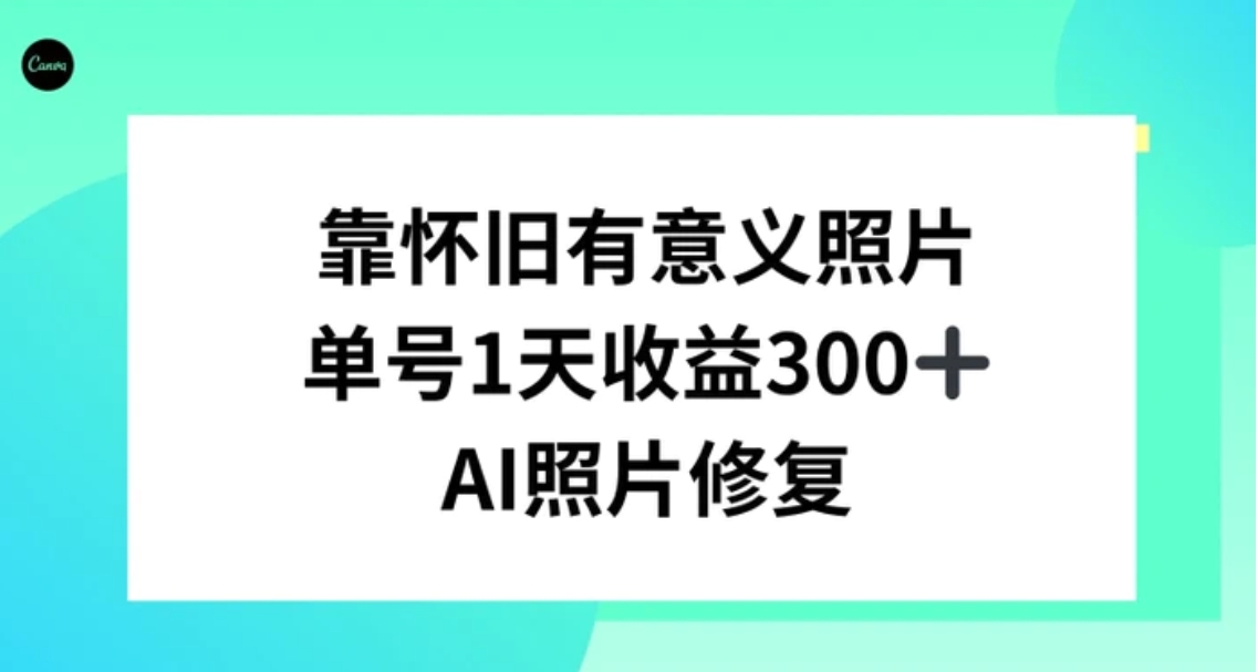 AI照片修复，靠怀旧有意义的照片，一天收益300+-大源资源网