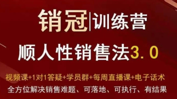 爆款！销冠训练营3.0之顺人性销售法，全方位解决销售难题、可落地、可执行、有结果-大源资源网