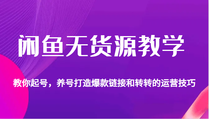 闲鱼无货源教学，教你起号，养号打造爆款链接以及转转的运营技巧-大源资源网