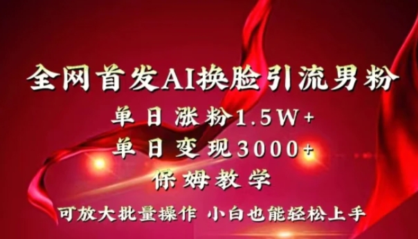 全网独创首发AI换脸引流男粉单日涨粉1.5W+变现3000+小白也能上手快速拿结果-大源资源网