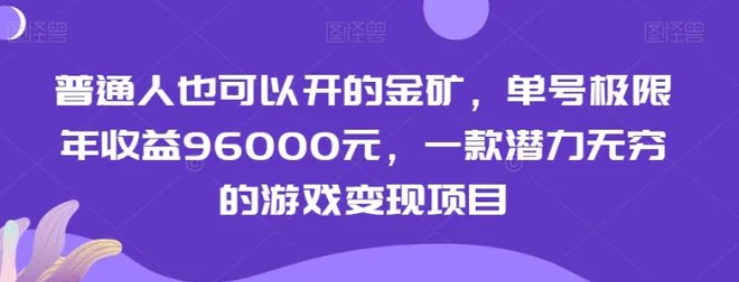 普通人也可以开的金矿，单号极限年收益96000元，一款潜力无穷的游戏变现项目【揭秘】-大源资源网