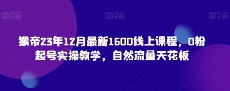 猴帝23年12月最新1600线上课程，0粉起号实操教学，自然流量天花板-大源资源网