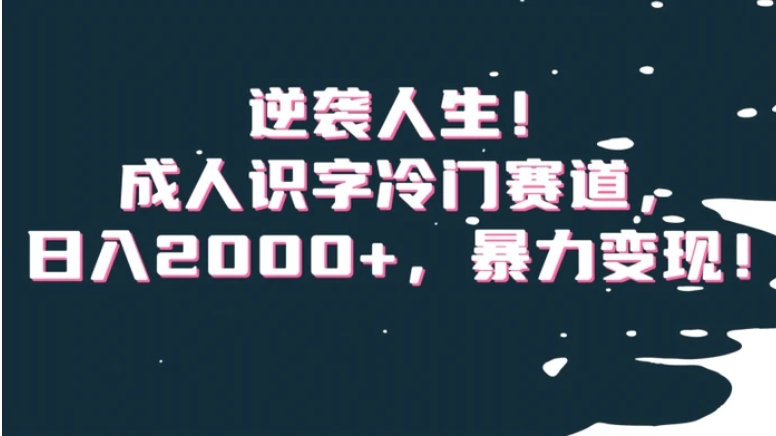 逆袭人生！成人识字冷门赛道，日入2000+，暴力变现！【揭秘】-大源资源网