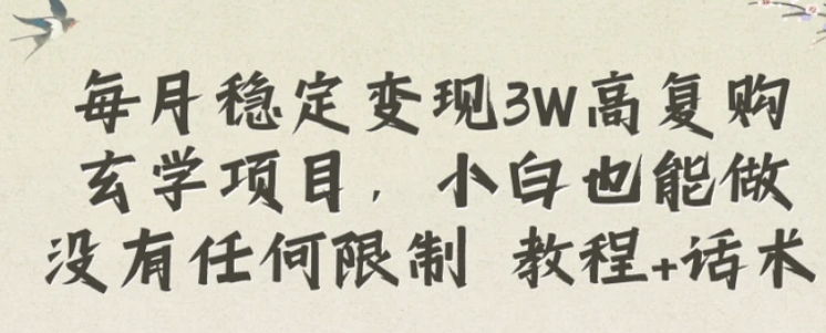 每月稳定变现3W高复购玄学项目，小白也能做没有任何限制 教程+话术-大源资源网