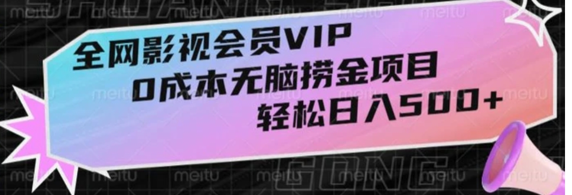 全网影视会员VIP，很老却常青的0成本无脑捞金项目，轻松日入500+【揭秘】-大源资源网