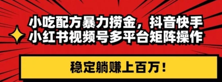 小吃配方暴力捞金，抖音快手小红书视频号多平台矩阵操作，稳定躺赚上百万！-大源资源网