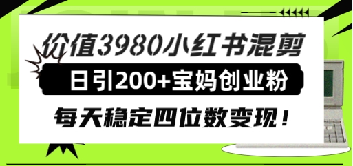 价值3980小红书混剪日引200+宝妈创业粉，每天稳定四位数变现！-大源资源网