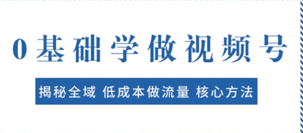 0基础学做视频号：揭秘全域 低成本做流量 核心方法 快速出爆款 轻松变现-大源资源网