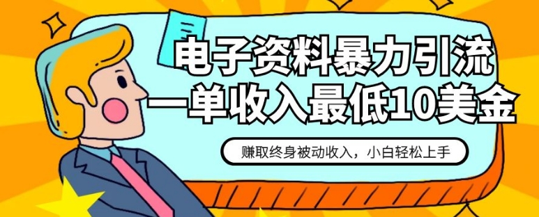 电子资料暴力引流，一单最低10美金，赚取终身被动收入，保姆级教程-大源资源网