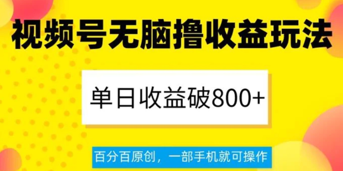 视频号无脑撸收益玩法，单日收益破800+，百分百原创，一部手机就可操作【揭秘】-大源资源网