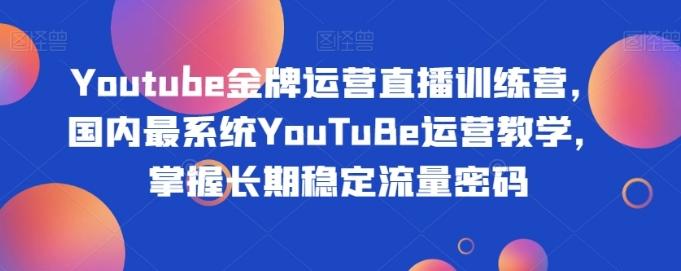 Youtube金牌运营直播训练营，国内最系统YouTuBe运营教学，掌握长期稳定流量密码-大源资源网