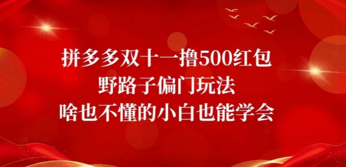 拼多多双十一撸500红包野路子偏门玩法，啥也不懂的小白也能学会【揭秘】-大源资源网