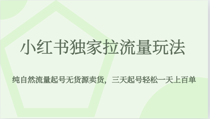 小红书独家拉流量玩法，纯自然流量起号无货源卖货，三天起号轻松一天上百单-大源资源网