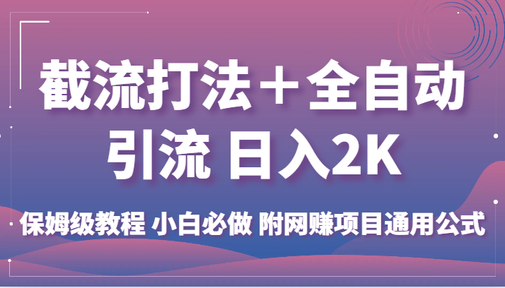 截流打法＋全自动引流 日入2K 保姆级教程 小白必做 附网赚项目通用公式-大源资源网