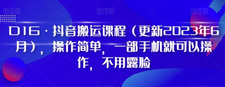 D1G·抖音搬运课程，操作简单，一部手机就可以操作，不用露脸-大源资源网