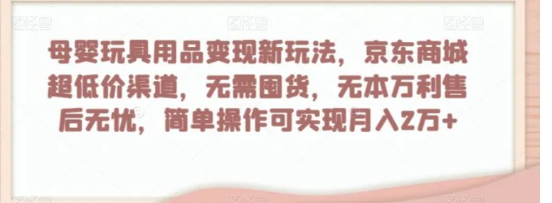 母婴玩具用品变现新玩法，京东商城超低价渠道，简单操作可实现月入2万+【揭秘】-大源资源网