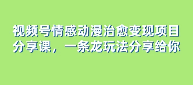 视频号情感动漫治愈变现项目分享课，一条龙玩法分享给你-大源资源网