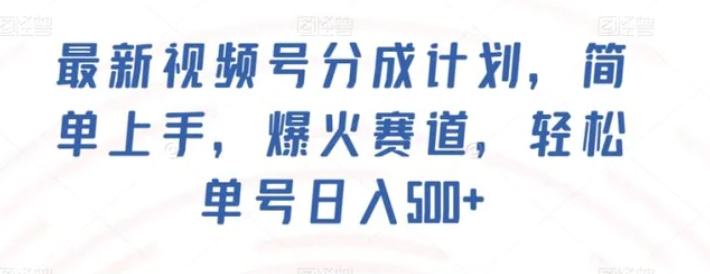 最新视频号分成计划，简单上手，爆火赛道，轻松单号日入500+-大源资源网