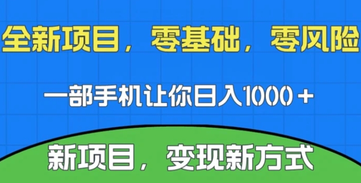 新项目，新平台，一部手机即可日入1000＋，无门槛操作【揭秘】-大源资源网