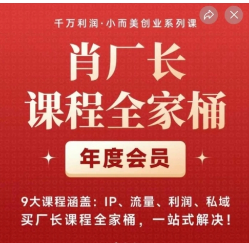 肖厂长课程全家桶，​9大课程涵盖:IP、流量、利润、私域、买厂长课程全家桶，一站式解决！-大源资源网