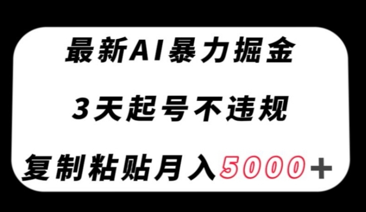 最新AI暴力掘金，3天必起号不违规，复制粘贴月入5000＋【揭秘】-大源资源网
