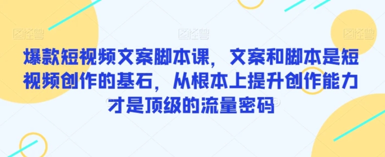 爆款短视频文案脚本课，文案和脚本是短视频创作的基石，从根本上提升创作能力才是顶级的流量密码-大源资源网