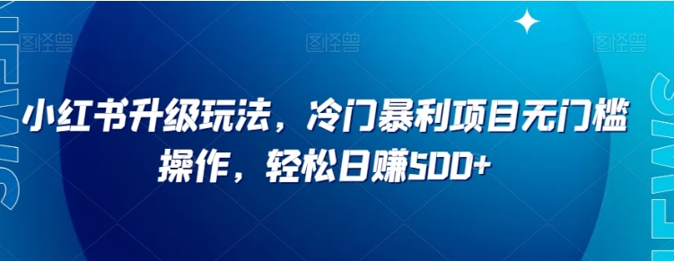 小红书升级玩法，冷门暴利项目无门槛操作，轻松日赚500+【揭秘】-大源资源网