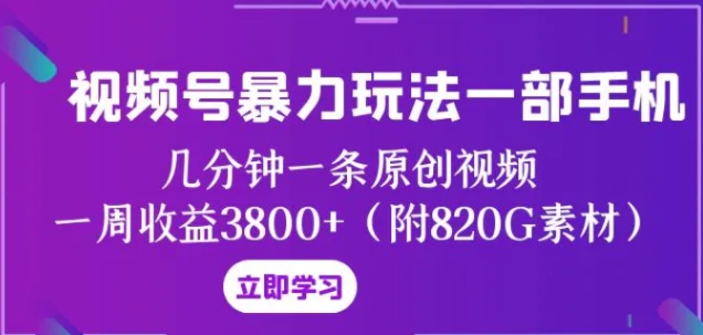 视频号暴力玩法一部手机 几分钟一条原创视频 一周收益3800+-大源资源网