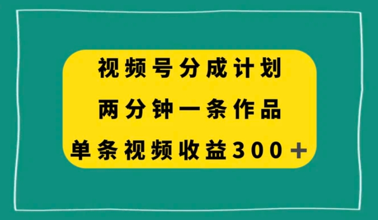 视频号分成计划，两分钟一条作品，单视频收益300+-大源资源网