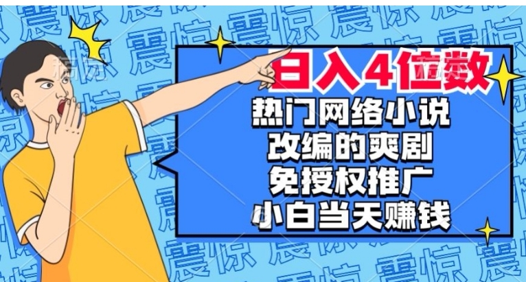 热门网络小说改编的爽剧，免授权推广，新人当天就能赚钱，日入4位数【揭秘】-大源资源网