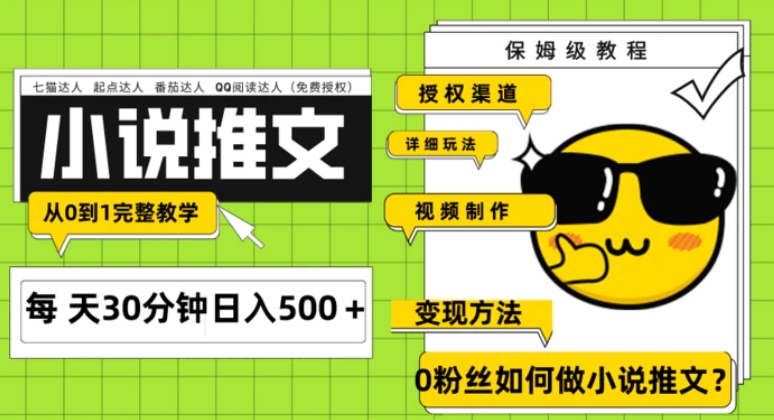 Ai小说推文每天20分钟日入500＋授权渠道 引流变现 从0到1完整教学-大源资源网