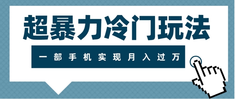 超暴力冷门玩法，可长期操作，一部手机实现月入过万-大源资源网