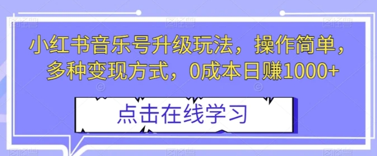 小红书音乐号升级玩法，操作简单，多种变现方式，0成本日赚1000+【揭秘】-大源资源网