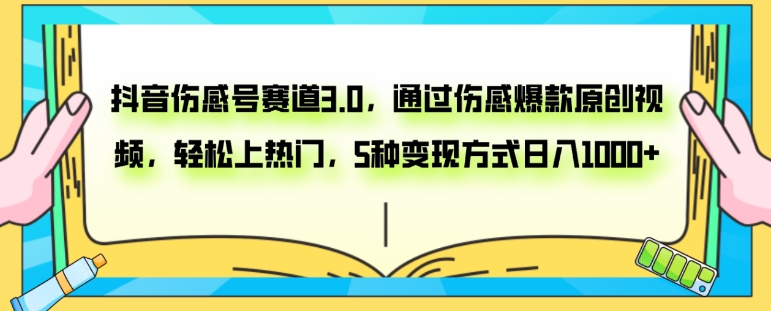 抖音伤感号赛道3.0，通过伤感爆款原创视频，轻松上热门，5种变现日入1000+-大源资源网