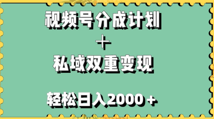 视频号分成计划＋私域双重变现，轻松日入1000＋，无任何门槛，小白轻松上手-大源资源网