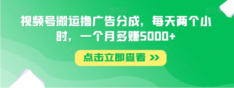 视频号搬运撸广告分成，每天两个小时，一个月多赚5000+-大源资源网