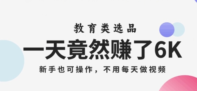 一天竟然赚了6000多，教育类选品，新手也可操作，更不用每天做短视频【揭秘】-大源资源网