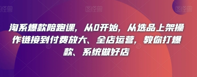 淘系爆款陪跑课，从0开始，从选品上架操作链接到付费放大、全店运营，教你打爆款、系统做好店-大源资源网